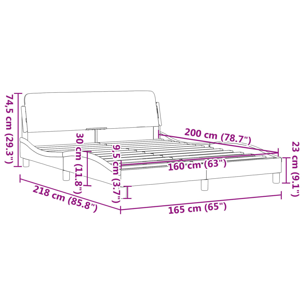 Bettgestell mit Kopfteil ohne Matratze Blau 160x200 cm Stoff