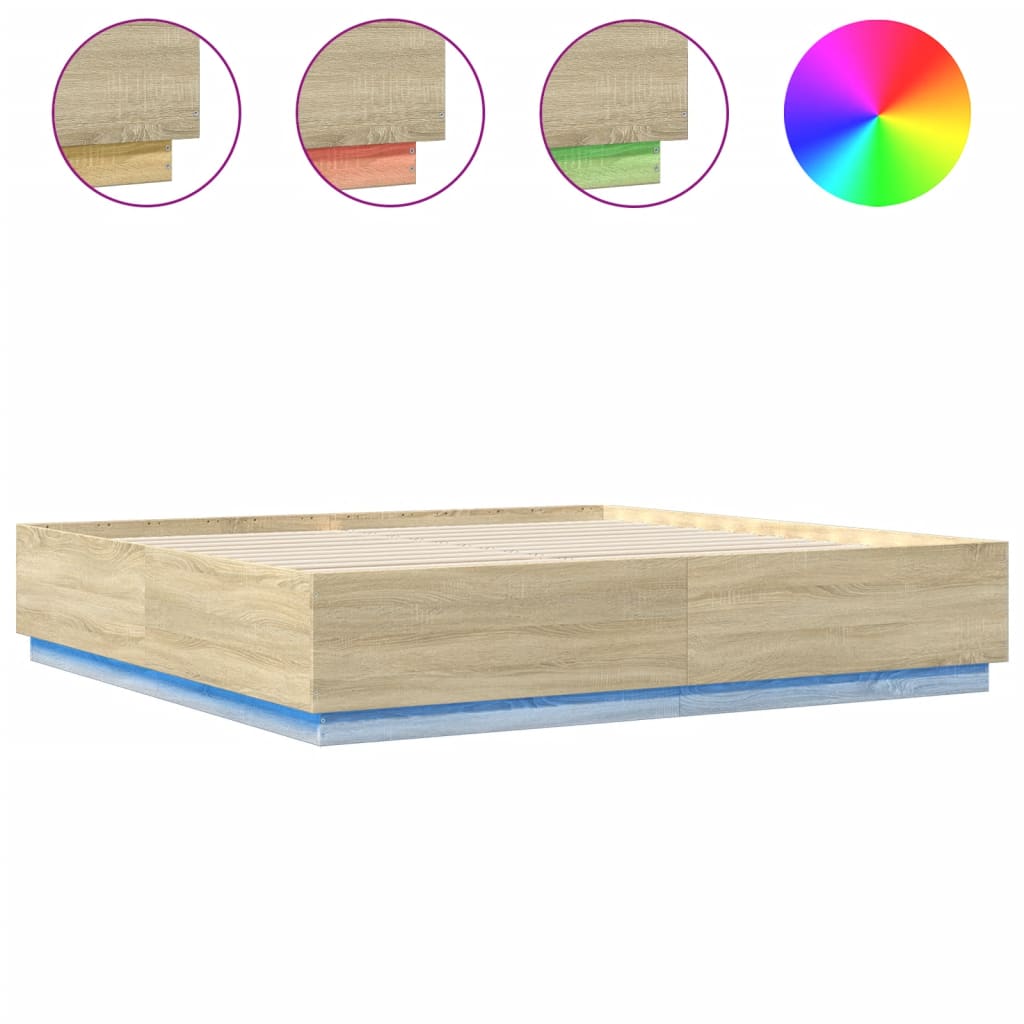 Bettgestell mit LED Sonoma-Eiche 200x200 cm Holzwerkstoff