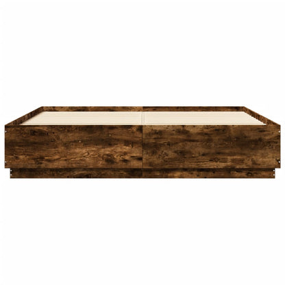 Bettgestell mit LED Räuchereiche 200x200 cm Holzwerkstoff