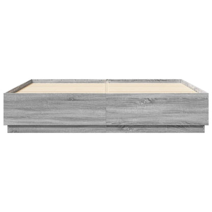 Bettgestell mit LED Grau Sonoma 200x200 cm Holzwerkstoff