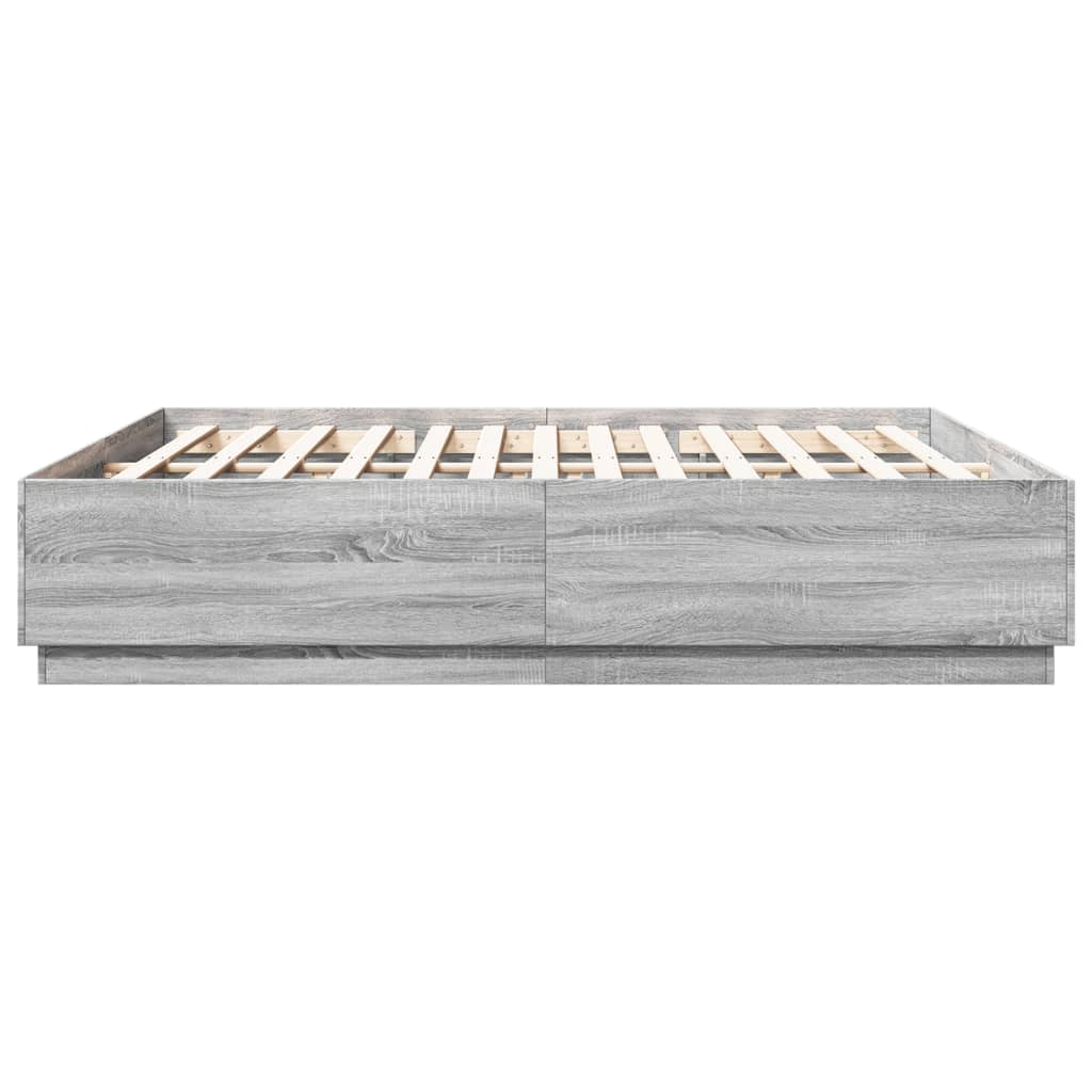 Bettgestell mit LED Grau Sonoma 200x200 cm Holzwerkstoff