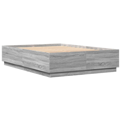 Bettgestell mit LED Grau Sonoma 160x200 cm Holzwerkstoff