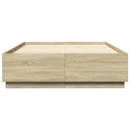 Bettgestell mit LED Sonoma-Eiche 140x200 cm Holzwerkstoff