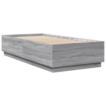 Bettgestell mit LED Grau Sonoma 90x200 cm Holzwerkstoff