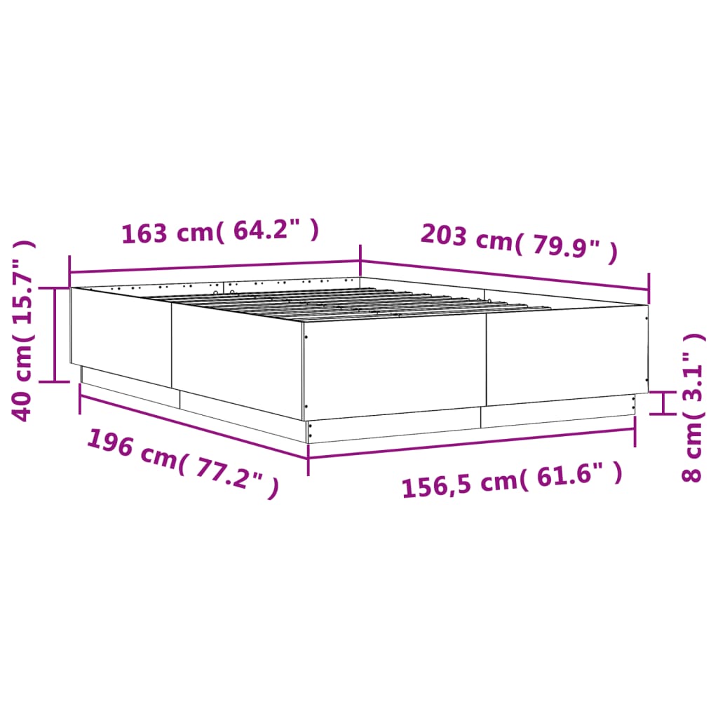 Bettgestell Schwarz 160x200 cm Holzwerkstoff