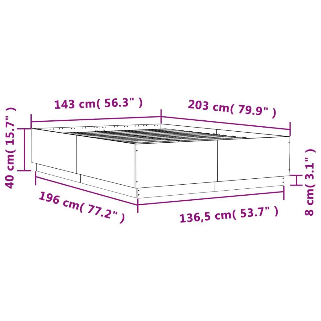 Bettgestell Grau Sonoma 140x200 cm Holzwerkstoff