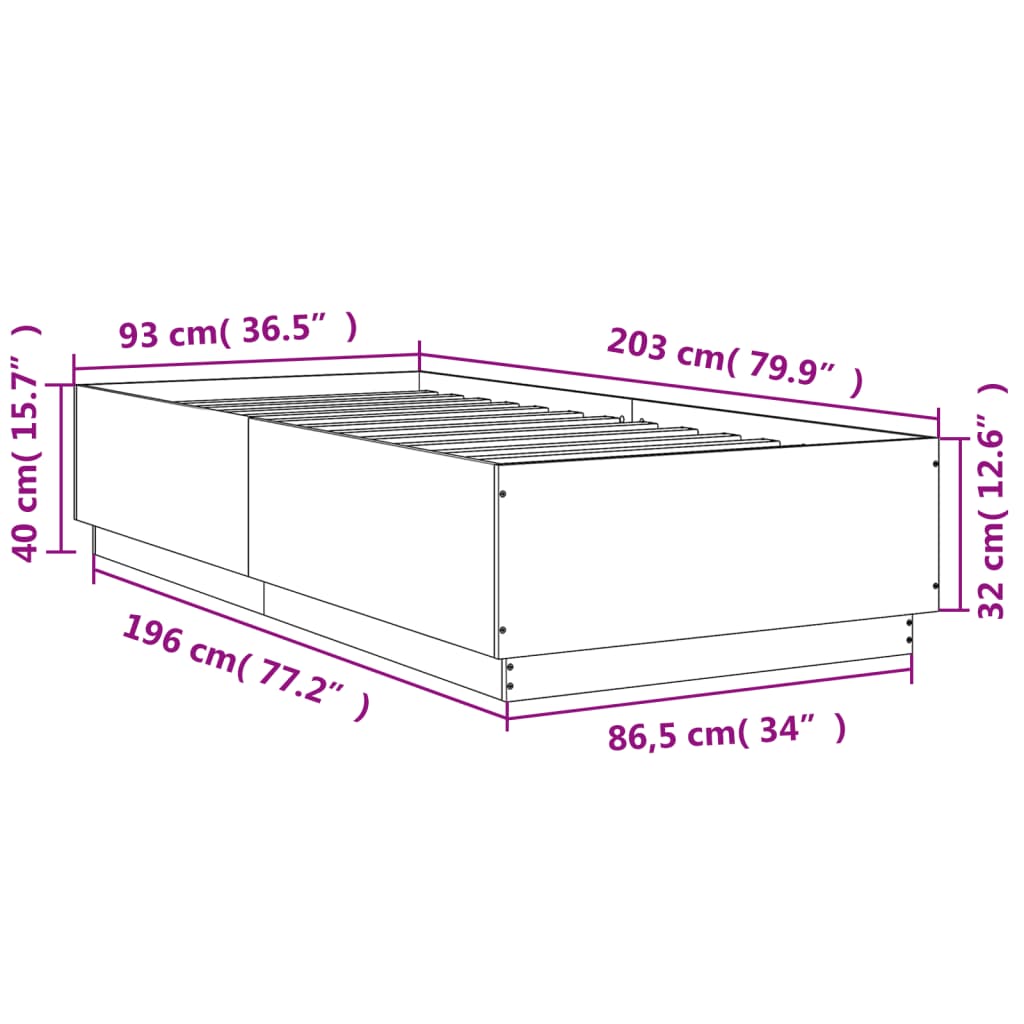 Bettgestell Betongrau 90x200 cm Holzwerkstoff