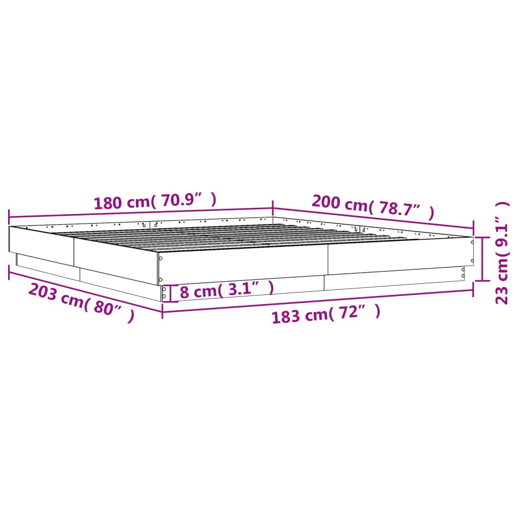 Bettgestell Betongrau 180x200 cm Holzwerkstoff