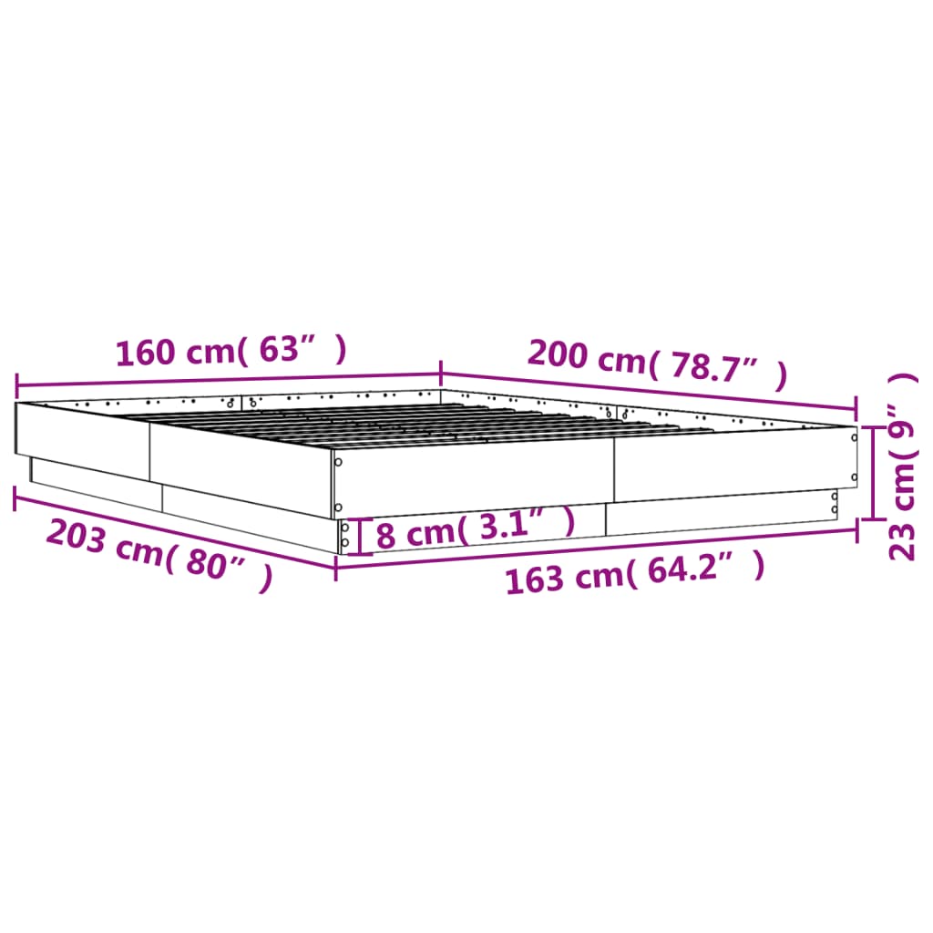 Bettgestell Schwarz 160x200 cm Holzwerkstoff