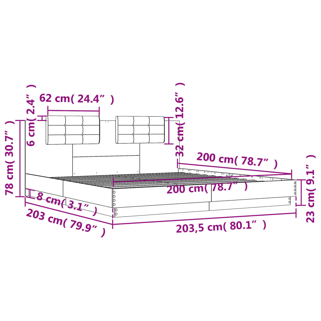 Bettgestell mit Kopfteil Weiß 200x200 cm Holzwerkstoff