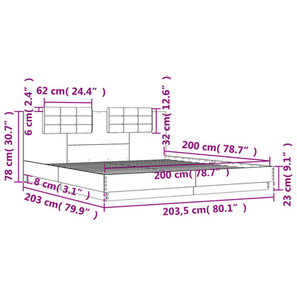 Bettgestell mit Kopfteil Sonoma-Eiche 200x200 cm Holzwerkstoff