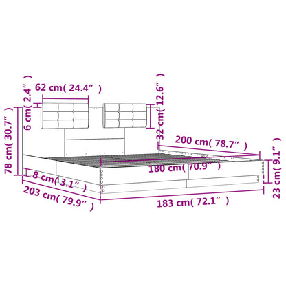 Bettgestell mit Kopfteil Betongrau 180x200 cm Holzwerkstoff