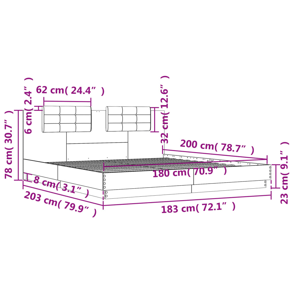 Bettgestell mit Kopfteil Grau Sonoma 180x200 cm Holzwerkstoff