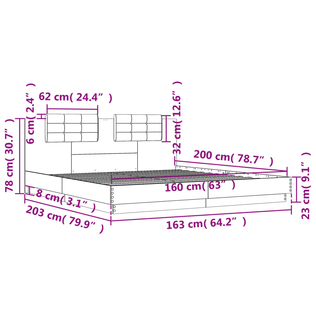 Bettgestell mit Kopfteil Sonoma-Eiche 160x200 cm Holzwerkstoff