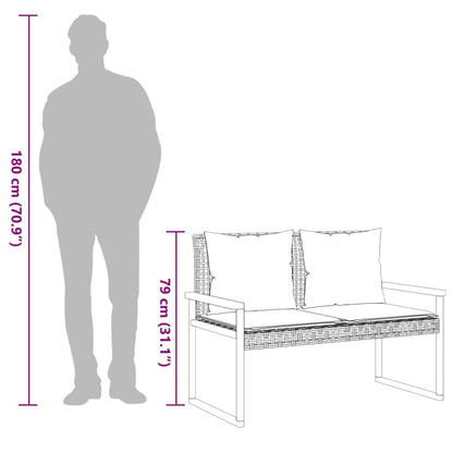 Gartenbank mit Kissen Schwarz Poly Rattan Akazienholz