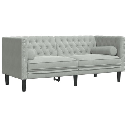 2-tlg. Chesterfield-Sofa-Set mit Nackenrollen Hellgrau Samt