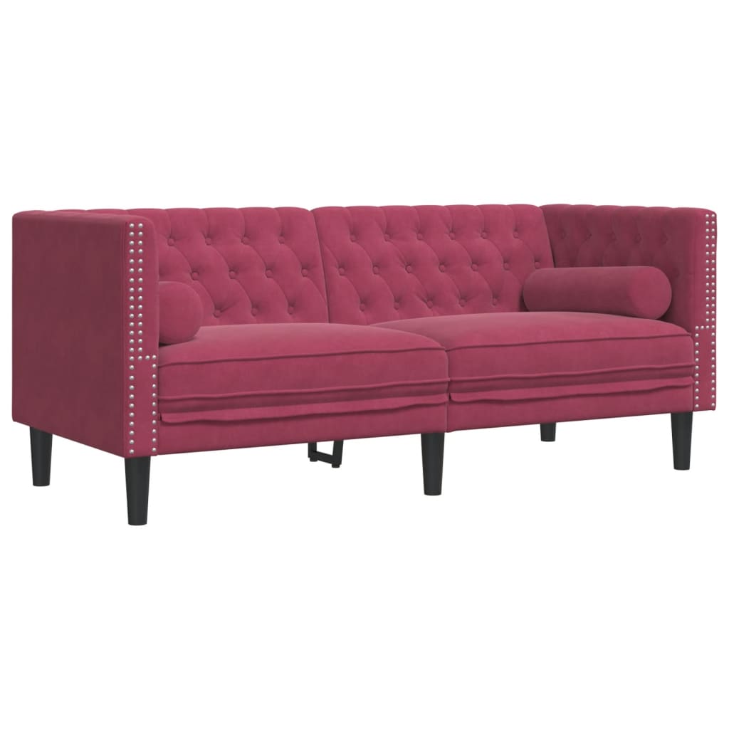 2-tlg. Chesterfield-Sofa-Set mit Nackenrollen Rot Samt