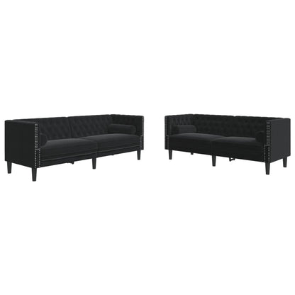 2-tlg. Chesterfield-Sofa-Set mit Nackenrollen Schwarz Samt