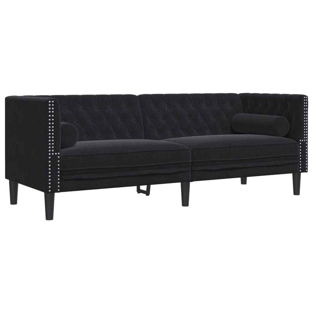 2-tlg. Chesterfield-Sofa-Set mit Nackenrollen Schwarz Samt