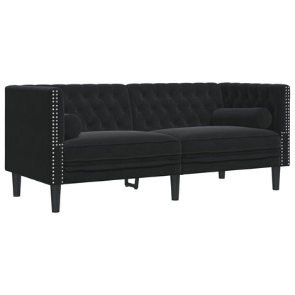 2-tlg. Chesterfield-Sofa-Set mit Nackenrollen Schwarz Samt