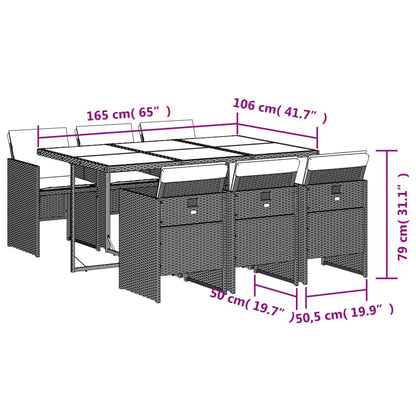 7-tlg. Garten-Essgruppe mit Kissen Schwarz Poly Rattan