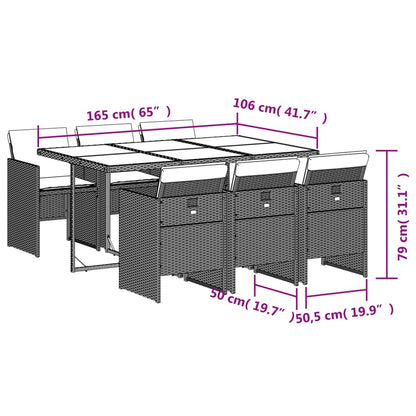 7-tlg. Garten-Essgruppe mit Kissen Grau Poly Rattan