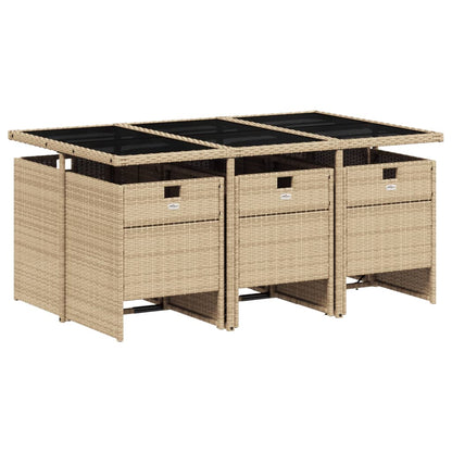 7-tlg. Garten-Essgruppe mit Kissen Beige Poly Rattan