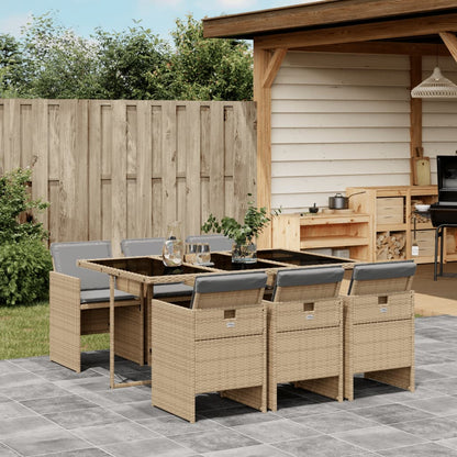 7-tlg. Garten-Essgruppe mit Kissen Beigemischung Poly Rattan