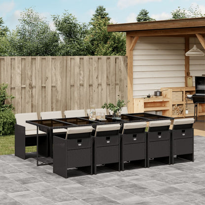 11-tlg. Garten-Essgruppe mit Kissen Schwarz Poly Rattan