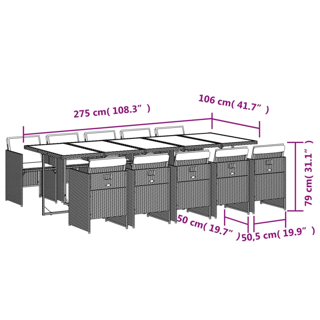 11-tlg. Garten-Essgruppe mit Kissen Schwarz Poly Rattan