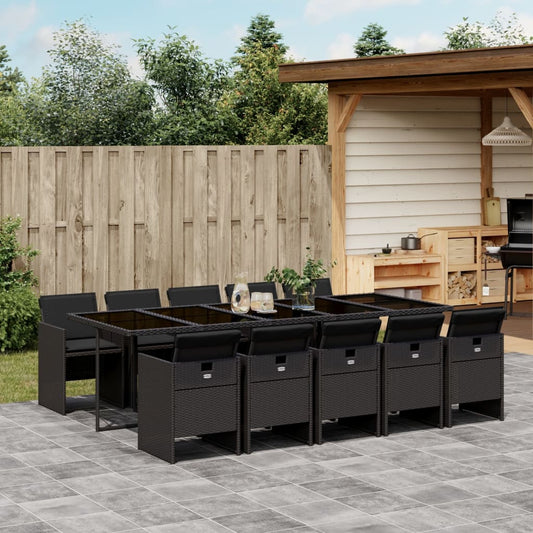 11-tlg. Garten-Essgruppe mit Kissen Schwarz Poly Rattan