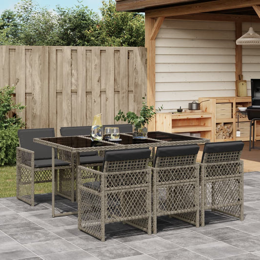 7-tlg. Garten-Essgruppe mit Kissen Grau Poly Rattan