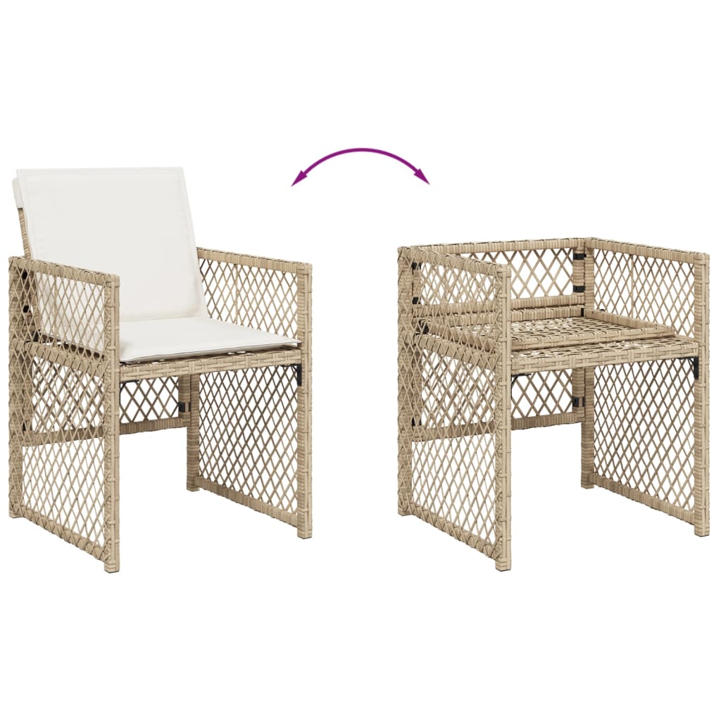 7-tlg. Garten-Essgruppe mit Kissen Beige Poly Rattan