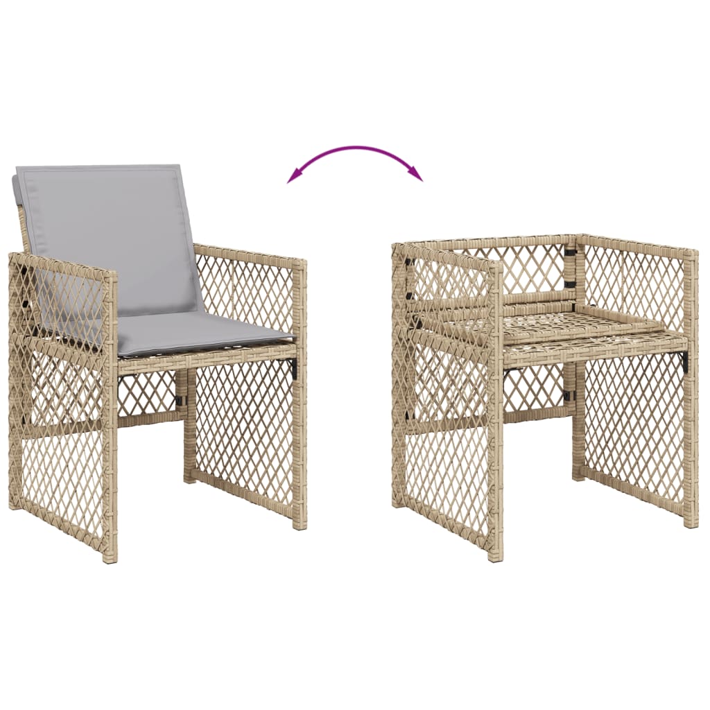 7-tlg. Garten-Essgruppe mit Kissen Beige Poly Rattan