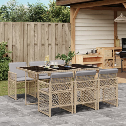 7-tlg. Garten-Essgruppe mit Kissen Beige Poly Rattan