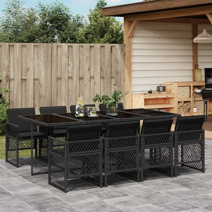 9-tlg. Garten-Essgruppe mit Kissen Schwarz Poly Rattan