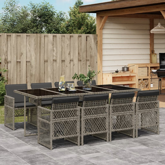 9-tlg. Garten-Essgruppe mit Kissen Grau Poly Rattan