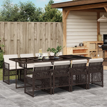 9-tlg. Garten-Essgruppe mit Kissen Braun Poly Rattan