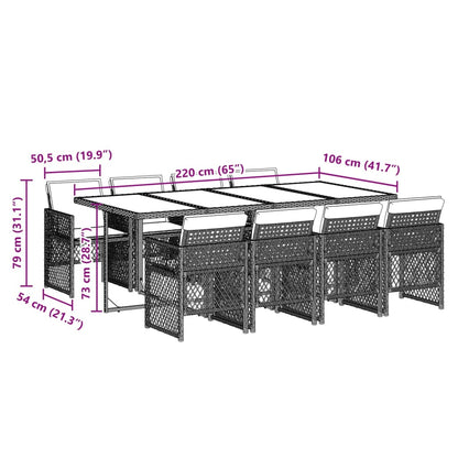 9-tlg. Garten-Essgruppe mit Kissen Hellgrau Poly Rattan