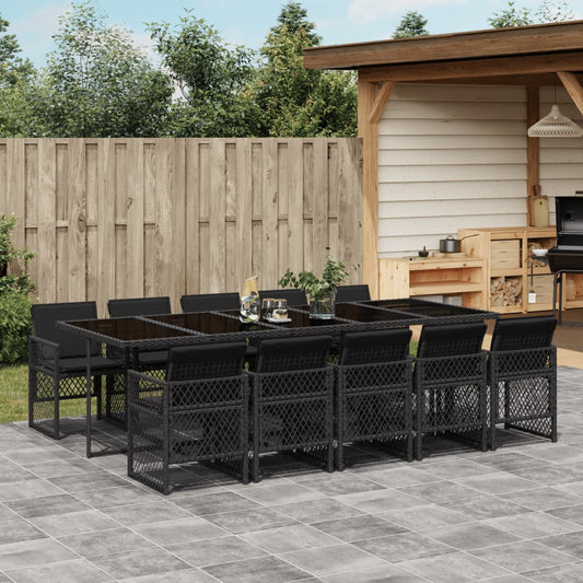 11-tlg. Garten-Essgruppe mit Kissen Schwarz Poly Rattan