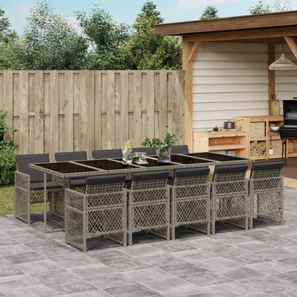 11-tlg. Garten-Essgruppe mit Kissen Grau Poly Rattan