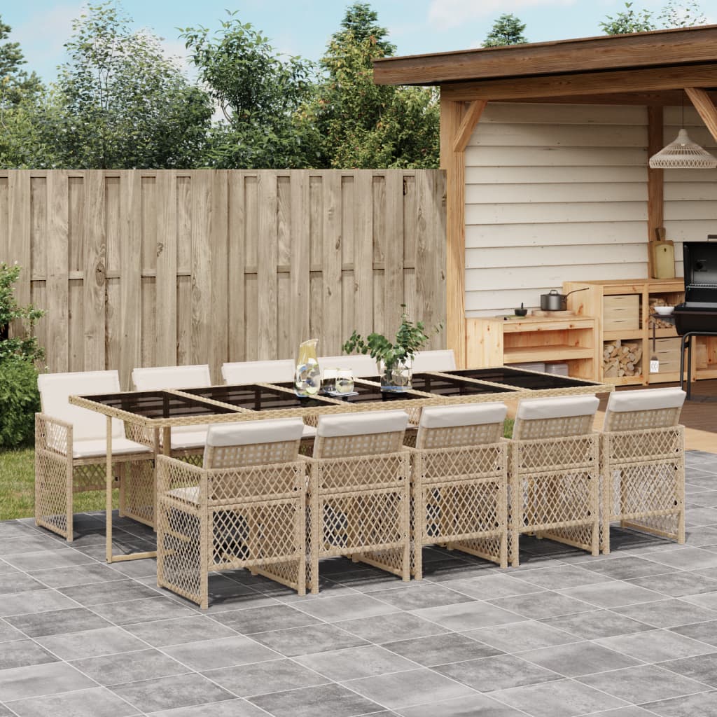 11-tlg. Garten-Essgruppe mit Kissen Beige Poly Rattan