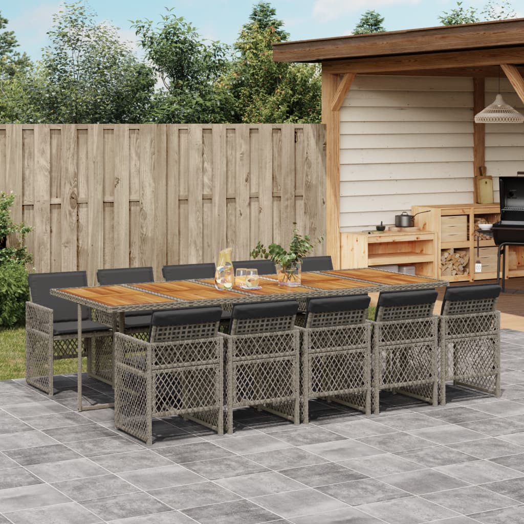 11-tlg. Garten-Essgruppe mit Kissen Grau Poly Rattan