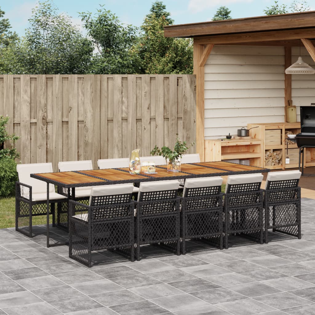 11-tlg. Garten-Essgruppe mit Kissen Schwarz Poly Rattan