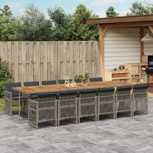 13-tlg. Garten-Essgruppe mit Kissen Grau Poly Rattan