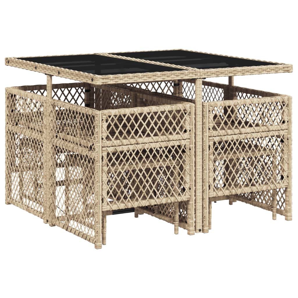 9-tlg. Garten-Essgruppe mit Kissen Beige Poly Rattan