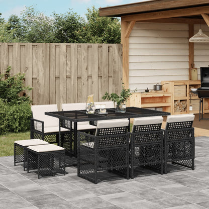 11-tlg. Garten-Essgruppe mit Kissen Schwarz Poly Rattan