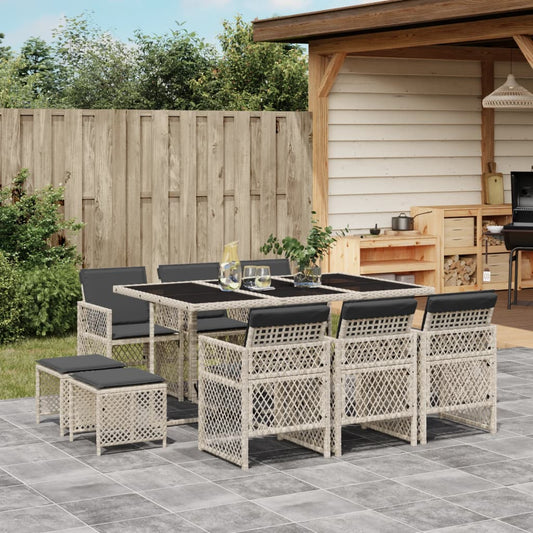 11-tlg. Garten-Essgruppe mit Kissen Hellgrau Poly Rattan