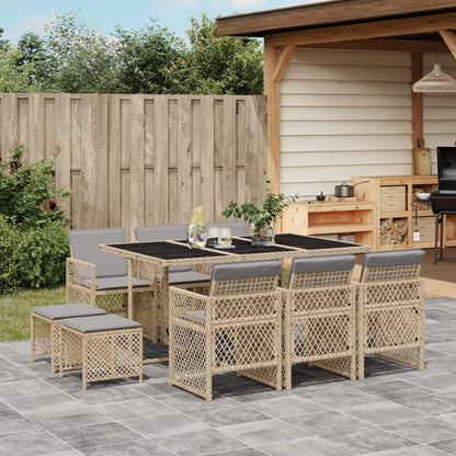 11-tlg. Garten-Essgruppe mit Kissen Beige Poly Rattan