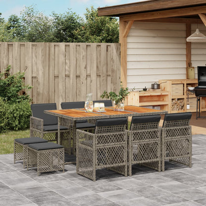 11-tlg. Garten-Essgruppe mit Kissen Grau Poly Rattan